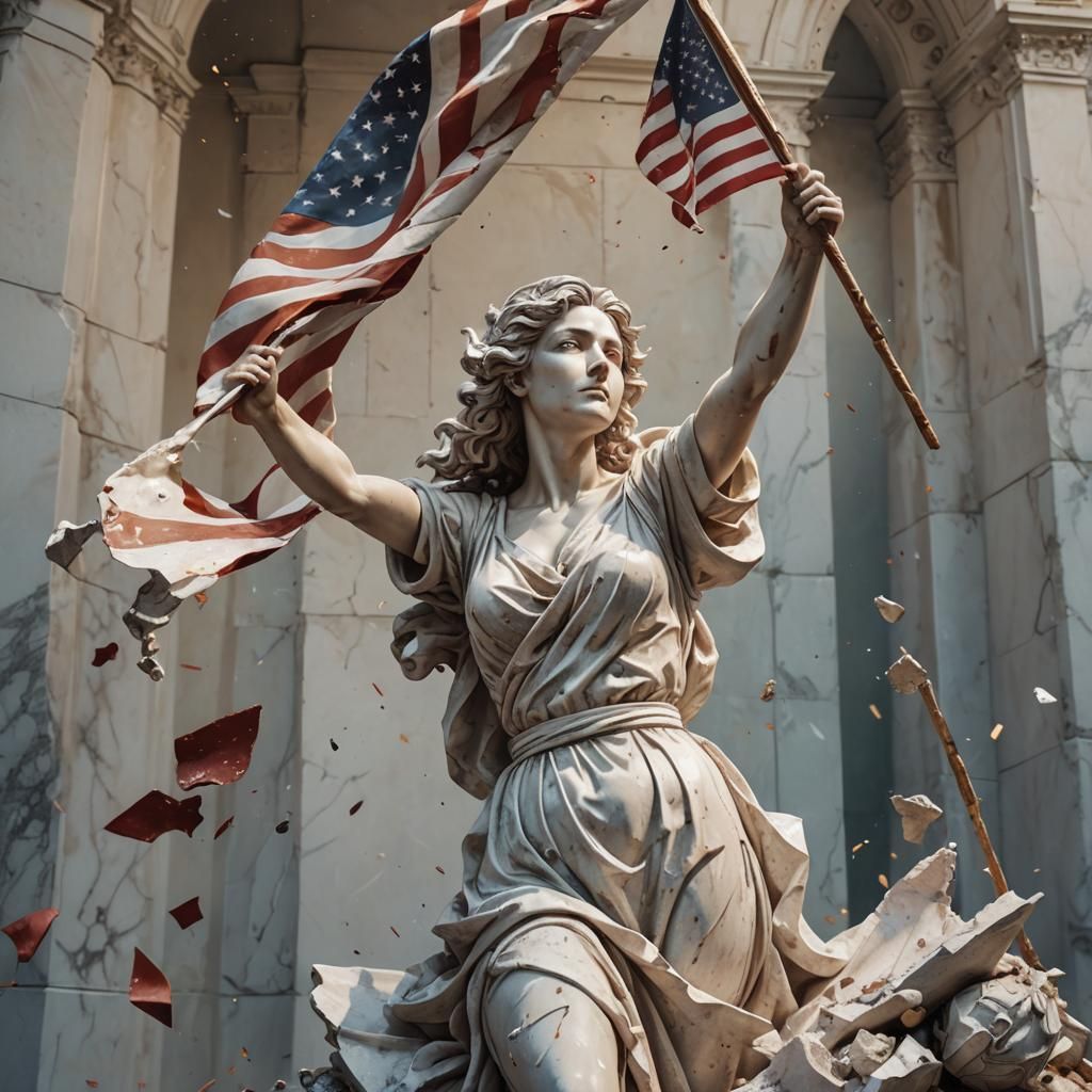 Dramatic Shattered Statue in Hyperrealistic Splash Art