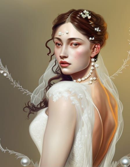 Elegant Bride in Lace Dress: Digital Art Portrait