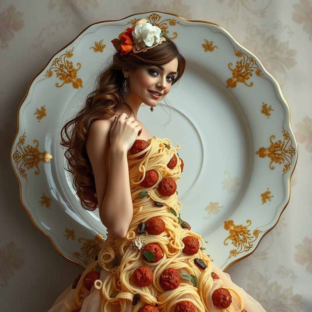 Elegant Woman in Whimsical Spaghetti Dress