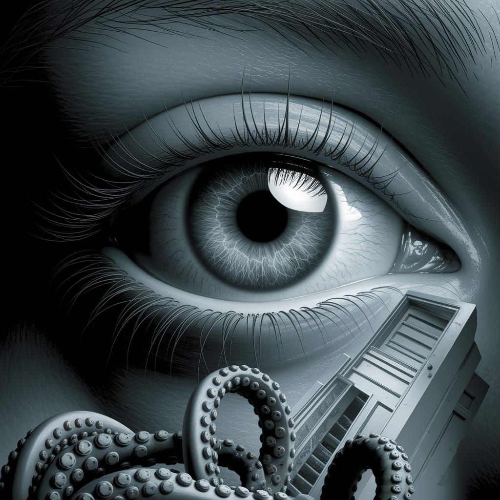 Eye Reflecting Tentacles in HR Giger Style