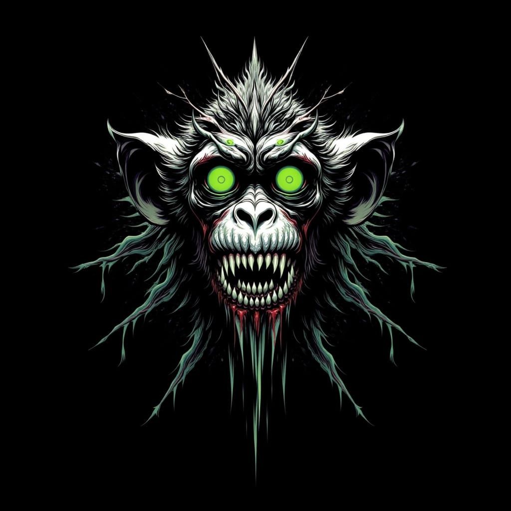 Demonic Monkey with Glowing Eyes and Sharp Teeth