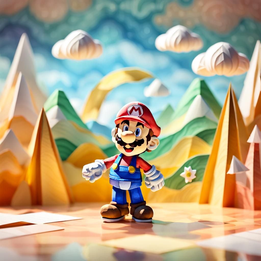 Paper Mario Papercraft in Fantasy Stationery Landscape