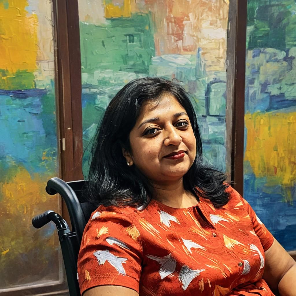 Expressive Oil Painting of Elderly Woman in Wheelchair