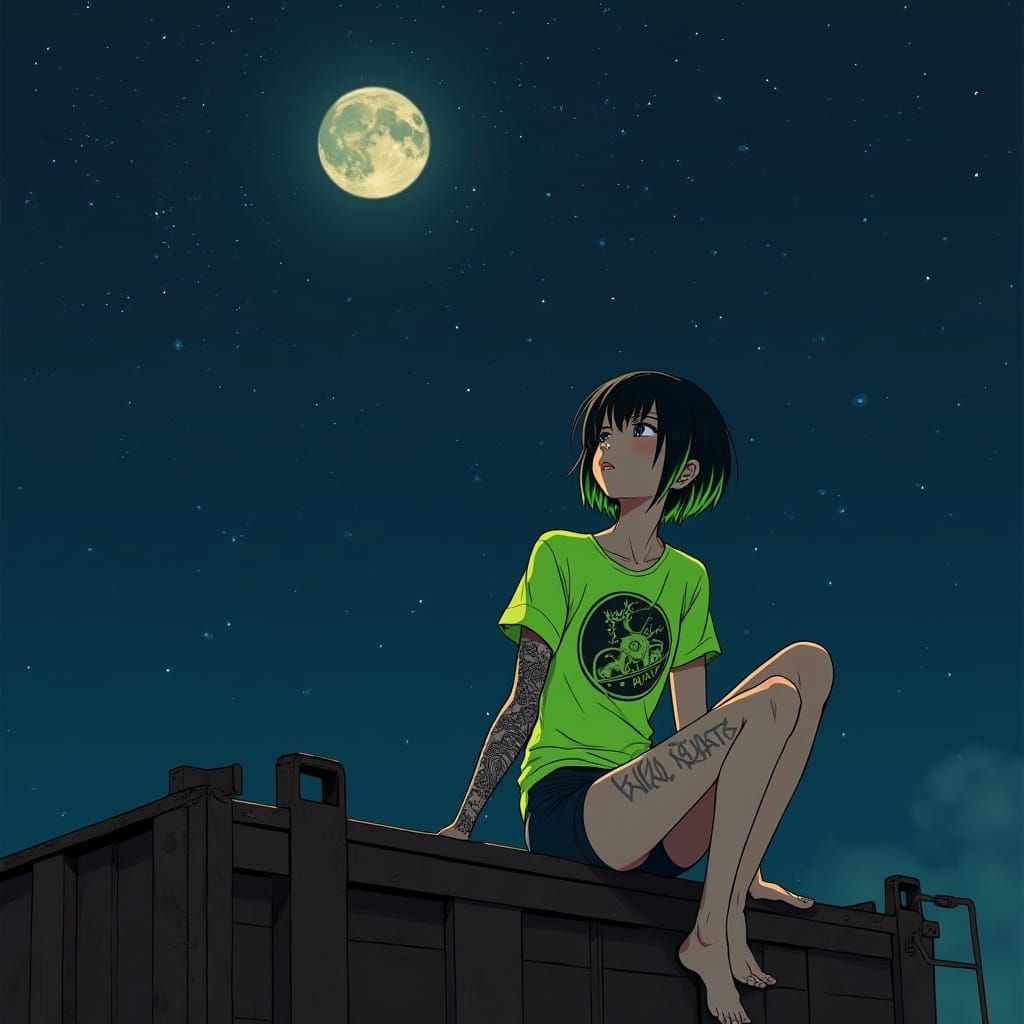 Hyper-Realistic Portrait of a Young Woman on a Freight Train...