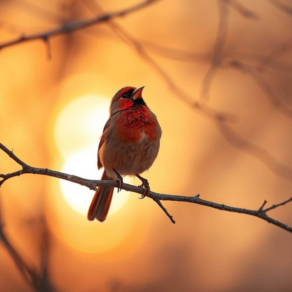 Cinematic Cardinal in Sunset Glow