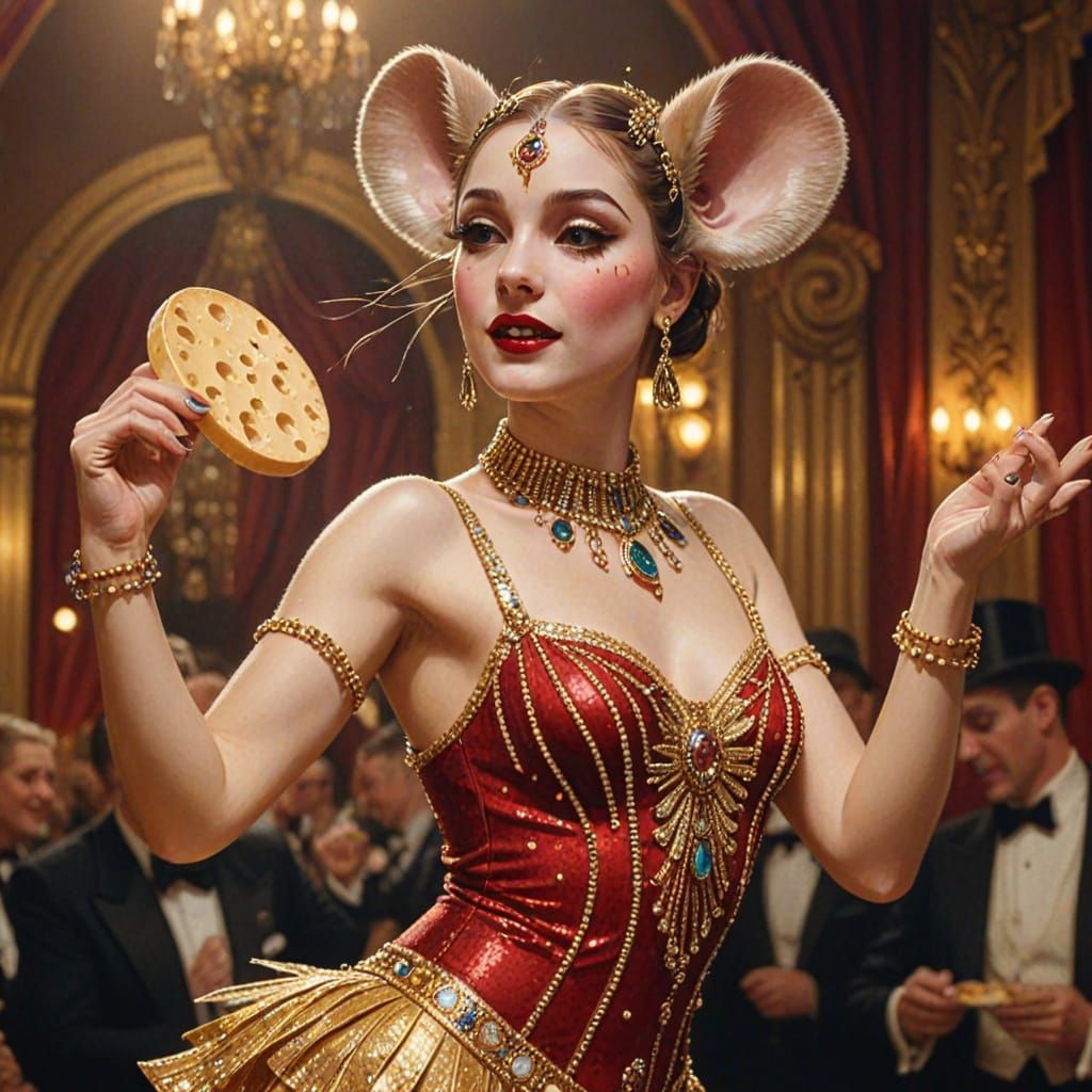 Mouse Showgirl Dancing in Art Deco Cabaret