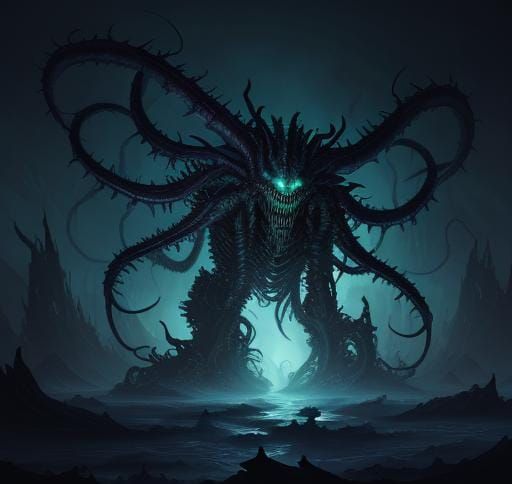 Nightmarish Bioluminescent Sea Anemone in Fantasy Art
