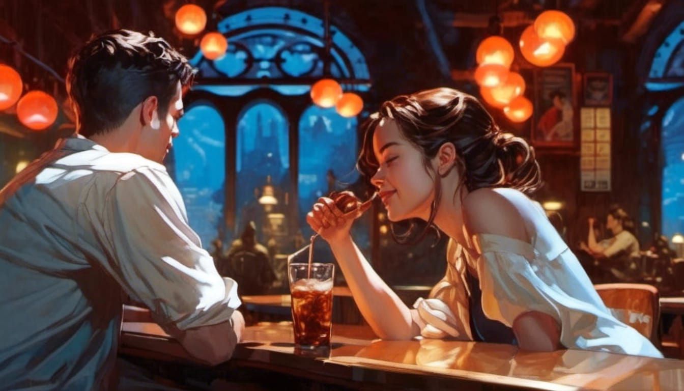 Elven Pair Affectionate in Potterverse Pub