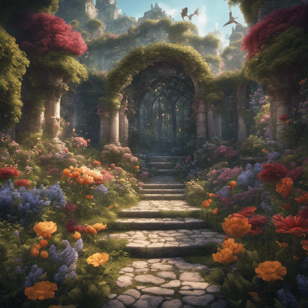 Detailed Flower Garden in Fantasy Concept Art