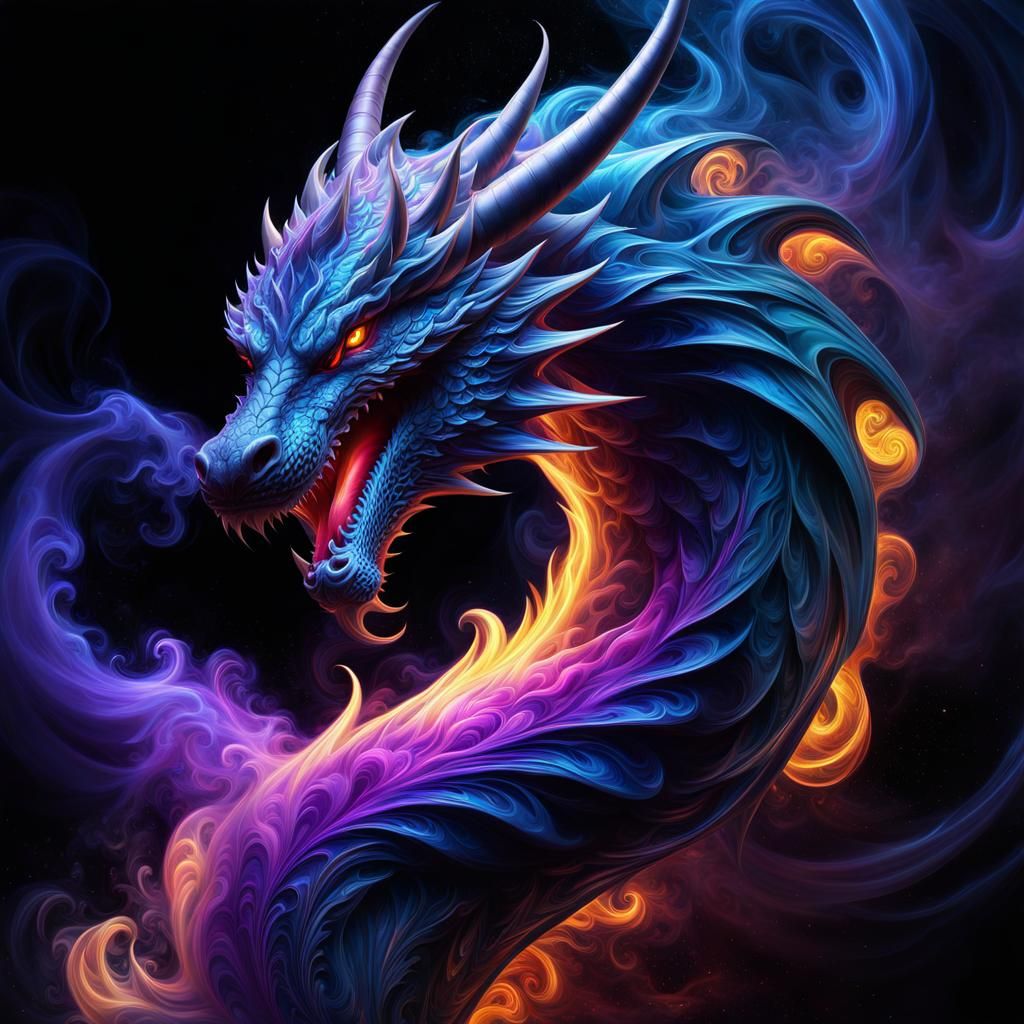 Dire Dragon in Galaxy, Digital Airbrush Art