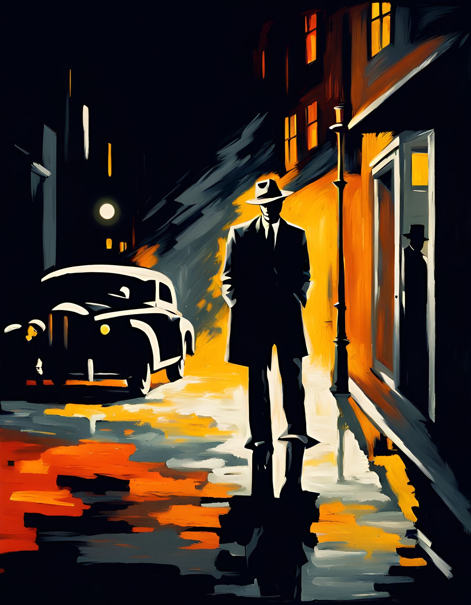 Abstract Film Noir Detective in Impasto Style