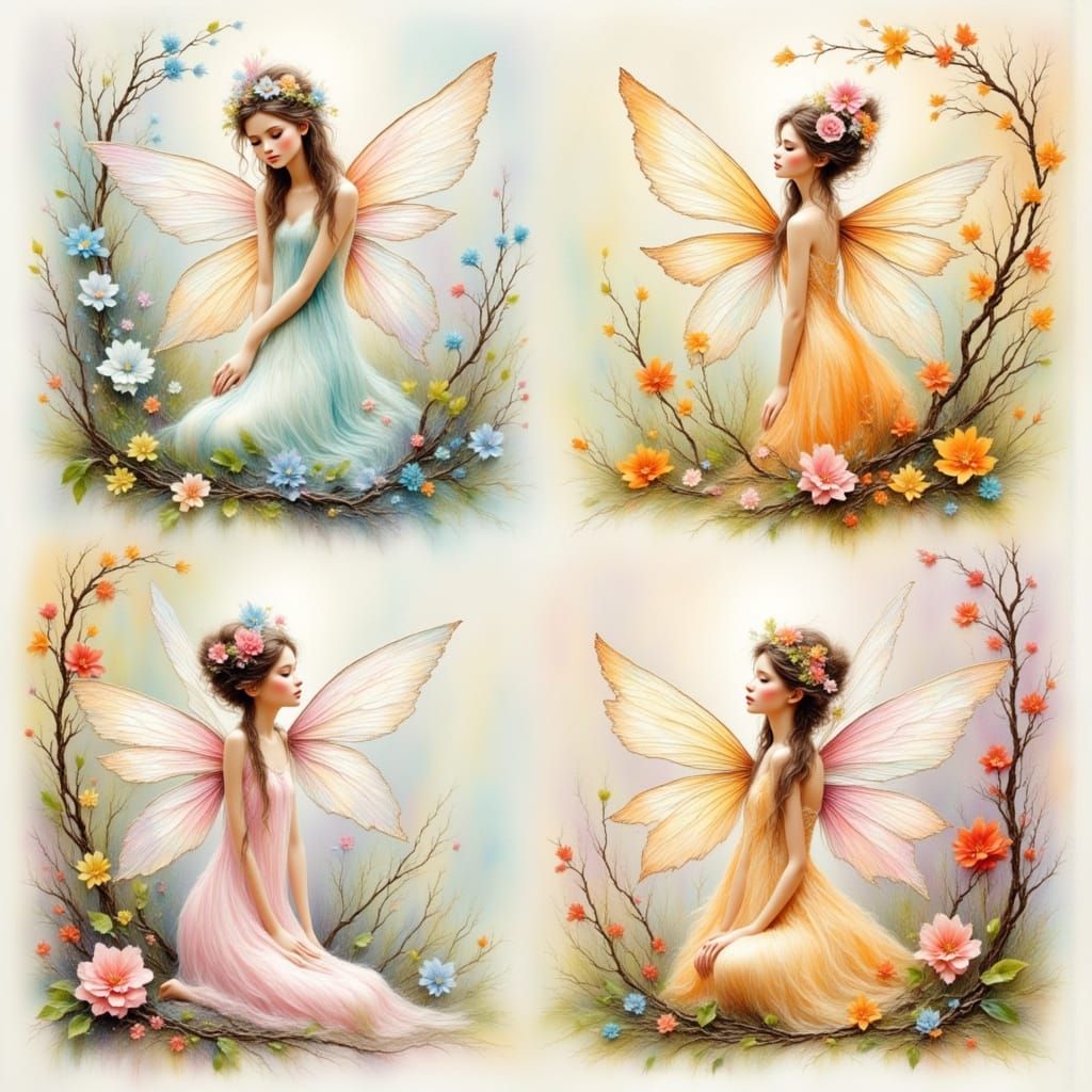 Four Season Fairies In A Painterly Watercolour Style