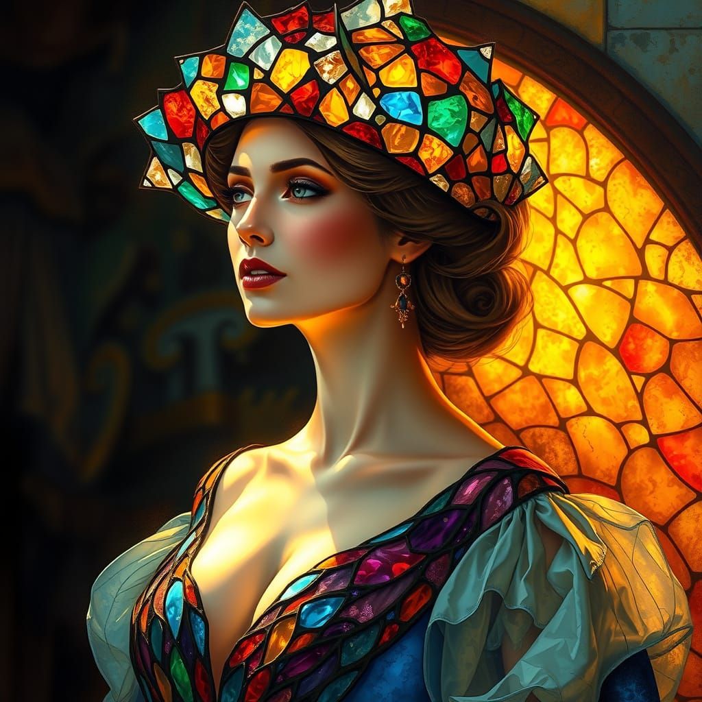 Woman in Resplendent Stained Glass Gown