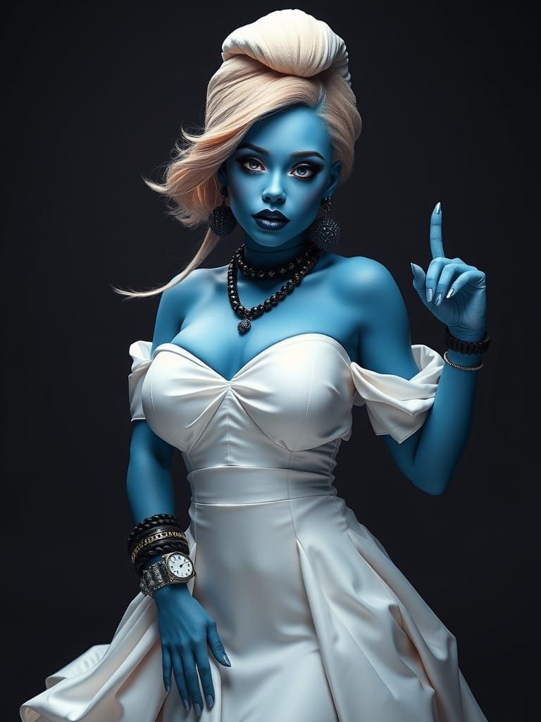 Gothic Goddess Smurfette in Elegant White Gown