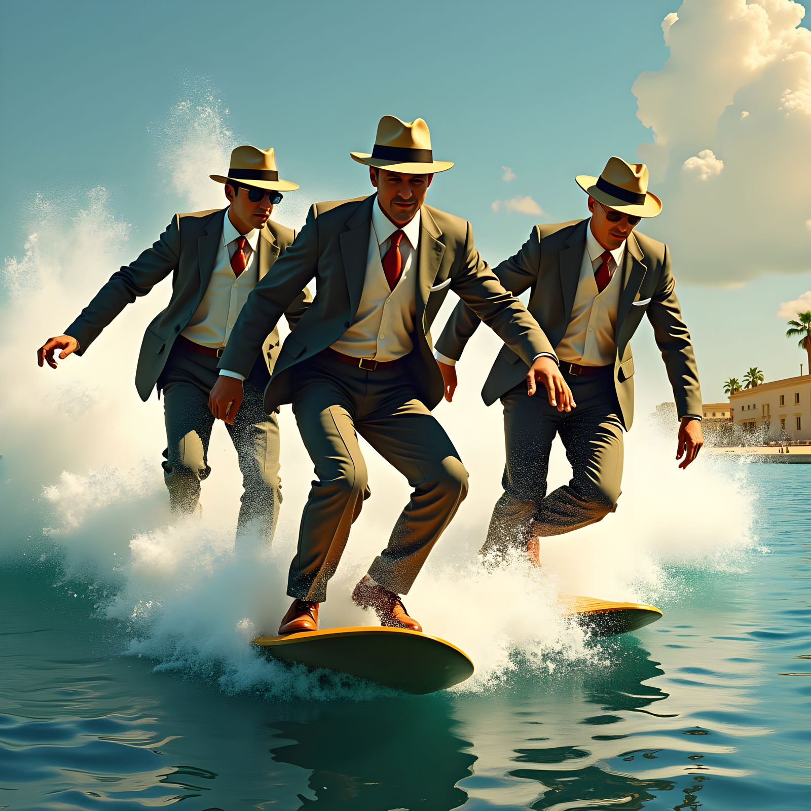 Men in Suits Play Water Sports