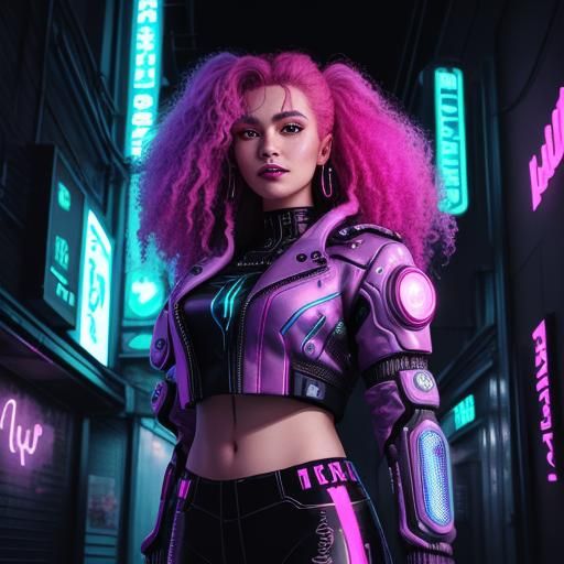 Neon Cyberpunk Girl Portrait in Pink and Blue