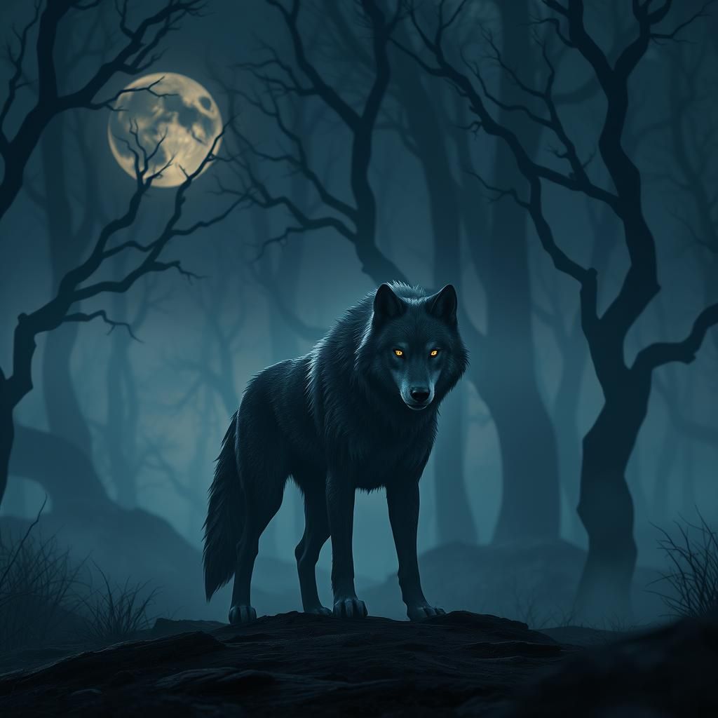 Mournful Wolf in Twilight Forest: 3D Anime Art