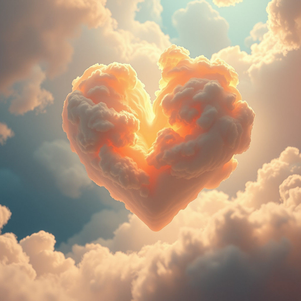 Ethereal Heart Shape Amid Swirling Clouds