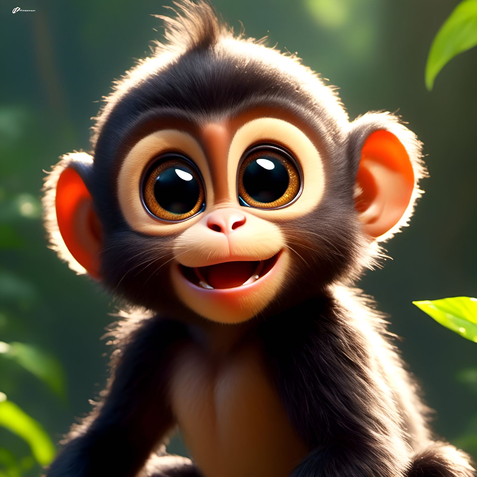 Adorable Monkey Portrait in Ghibli Style