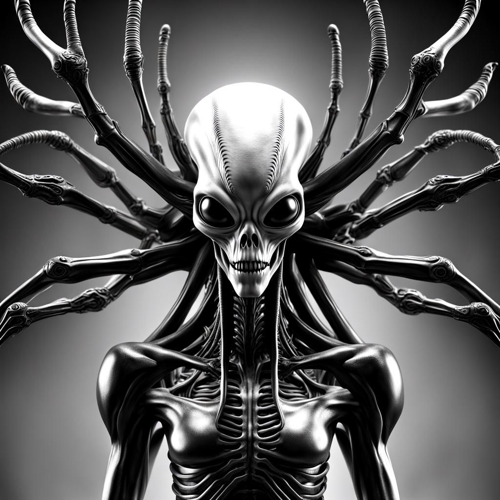 Multi-Armed Alien in Biomechanical Style 3D Render