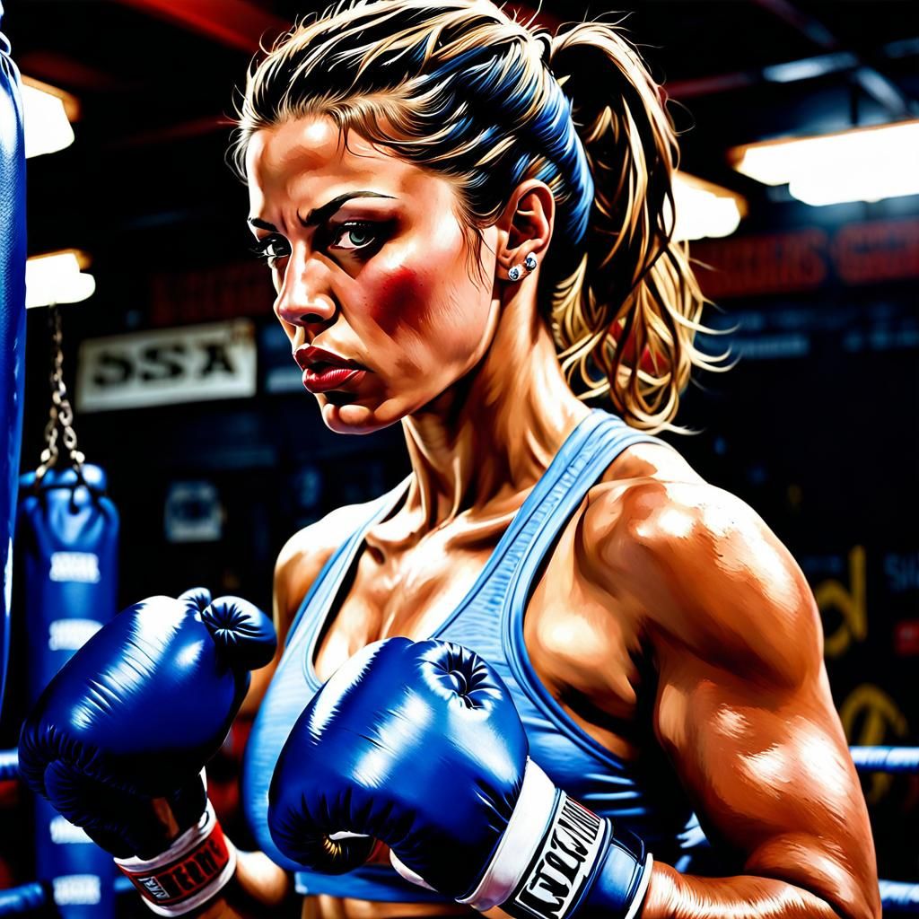 Rocky Balboa as a Woman: Gritty Boxing Portrait