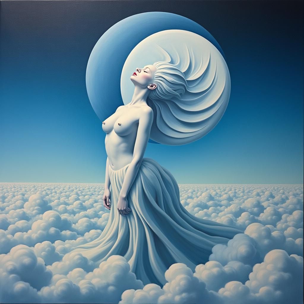Ethereal Figure in Surreal Moon Landscape