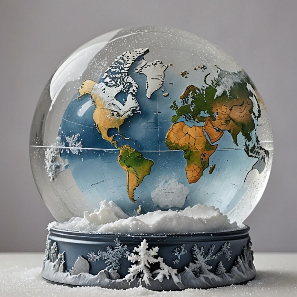 World Map Snow Globe with Frozen Oceans
