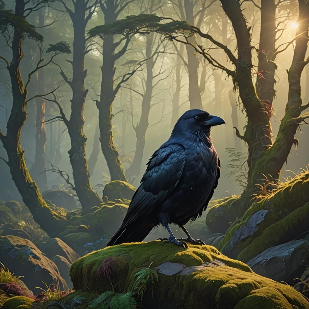 Majestic Crow in Vibrant Oil Painting Style