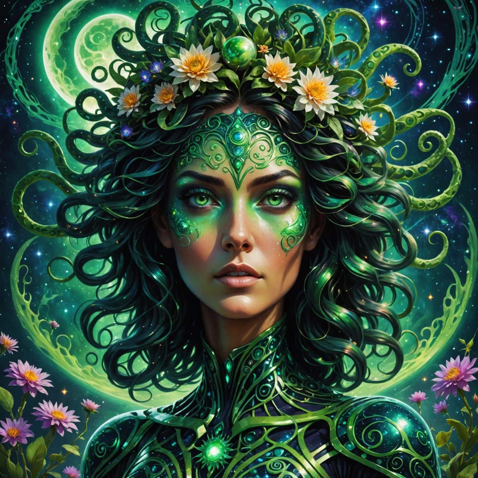 Galactic Goddess Medusa in Cosmic Bloom