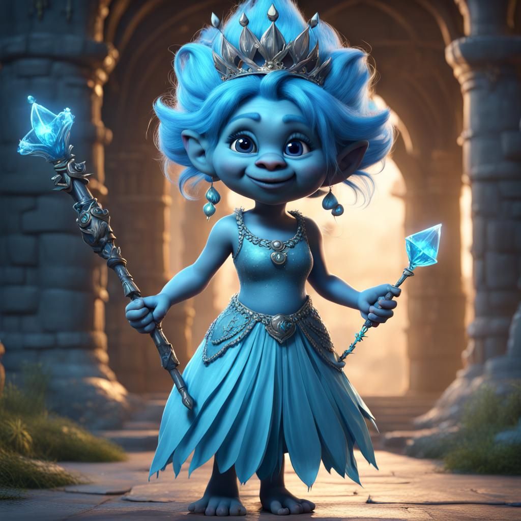 Cute Blue Troll Princess Fantasy Concept Art