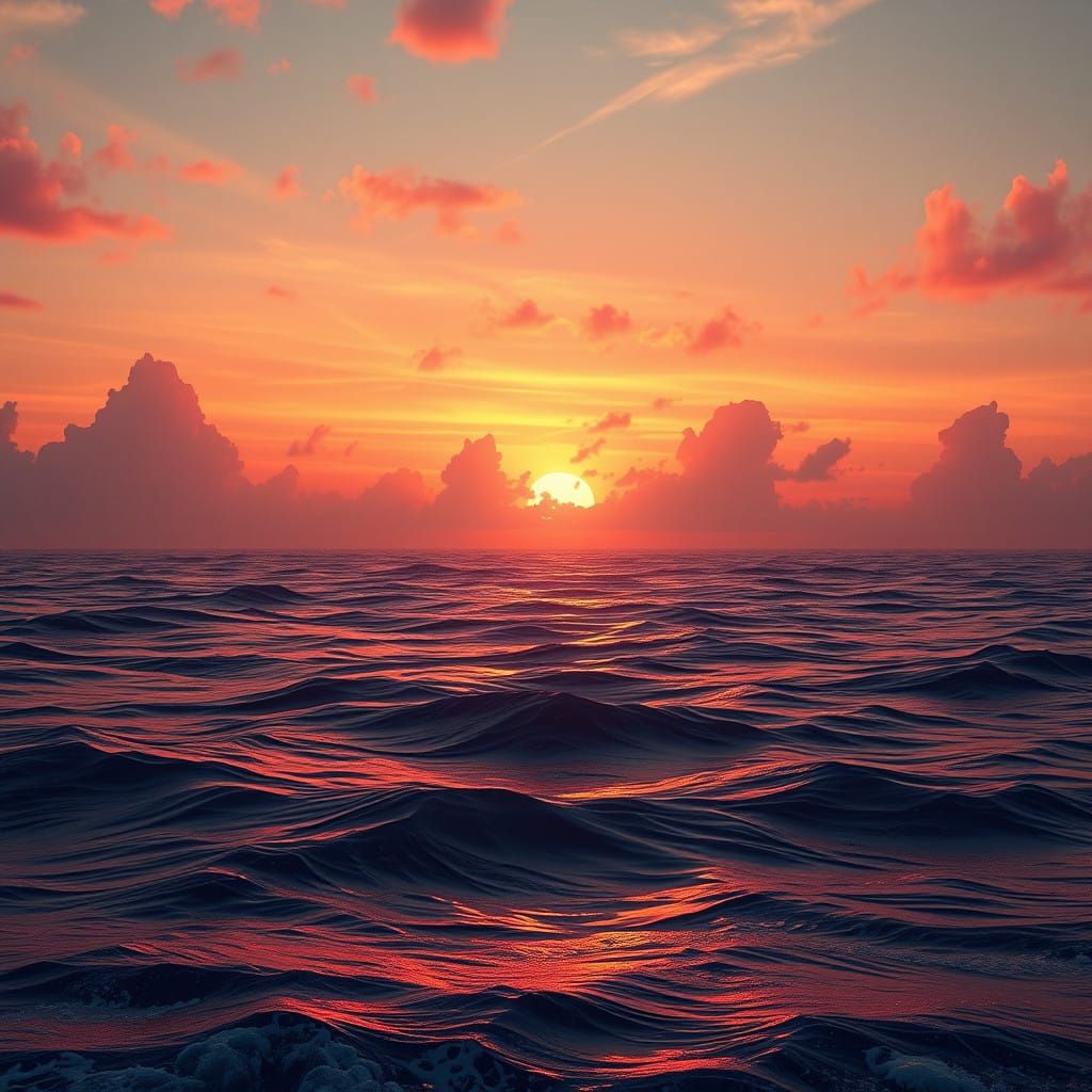 Vibrant Sunset Dreamscape over the Ocean in Cyberpunk Style