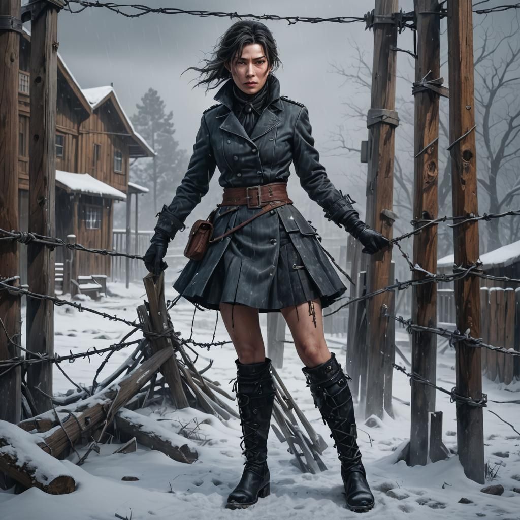 Prison Governess in Blizzard: Hyperrealistic Concept Art