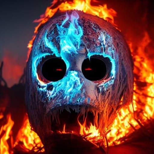 horrifying burning ghost with no face in the night, 8k resol...