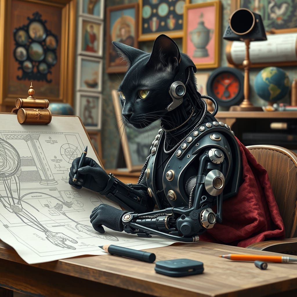 Cyborg Inventor in 1400s Baroque DaVinci Studio