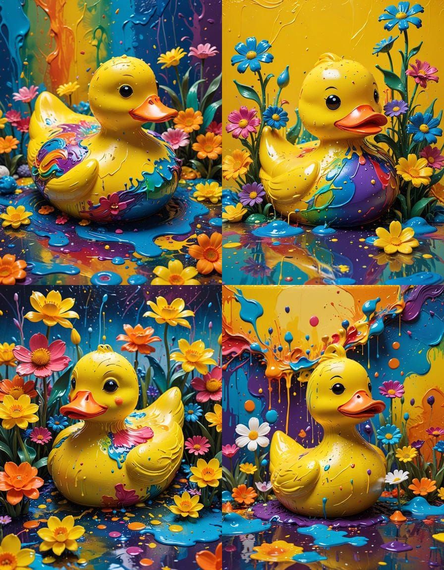 Psychedelic Rubber Duck in Vibrant Impasto Colors