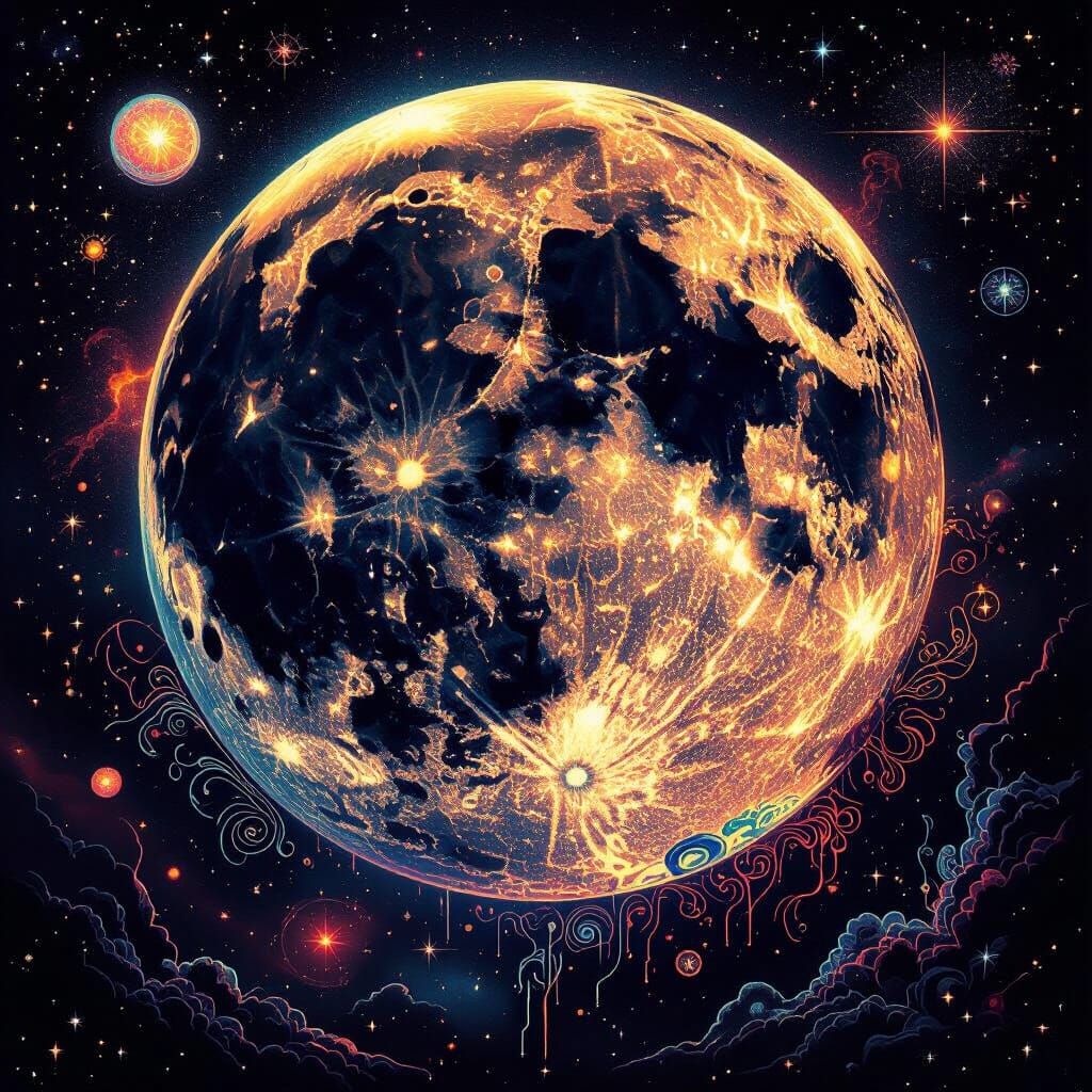 Cosmic Moonscape with Bioluminescent Aliens and Pink Floyd A...