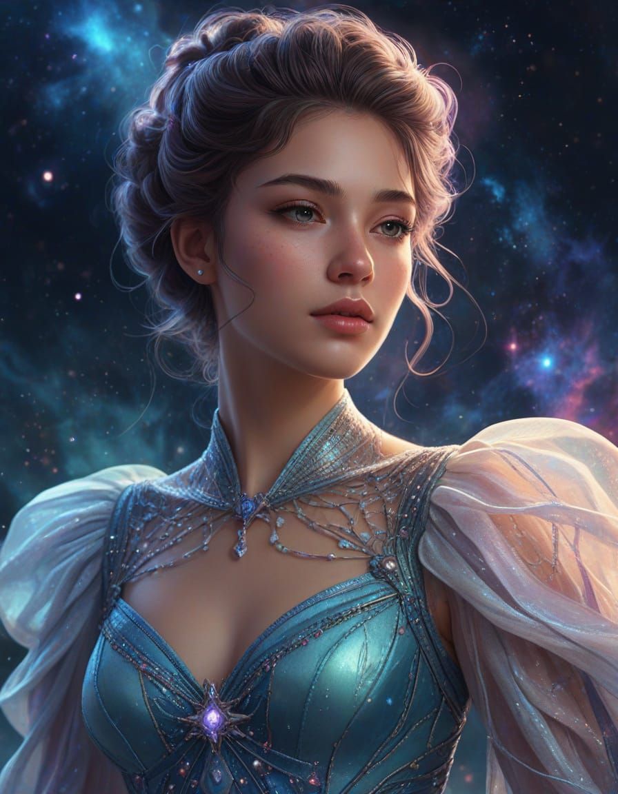 Celestial Seamstress Weaving Starlight Gowns in Pastel Hues