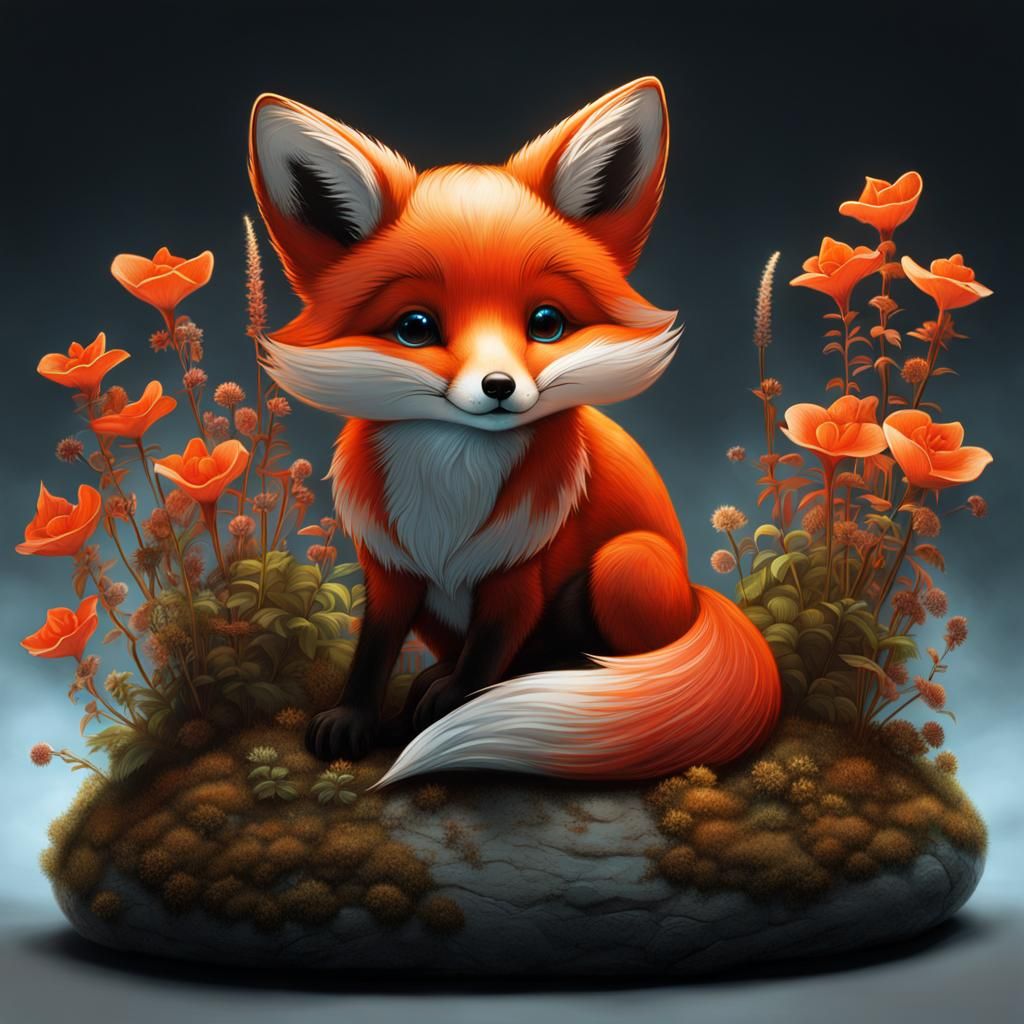 Bioluminescent Fox in Dark Macabre Art Style