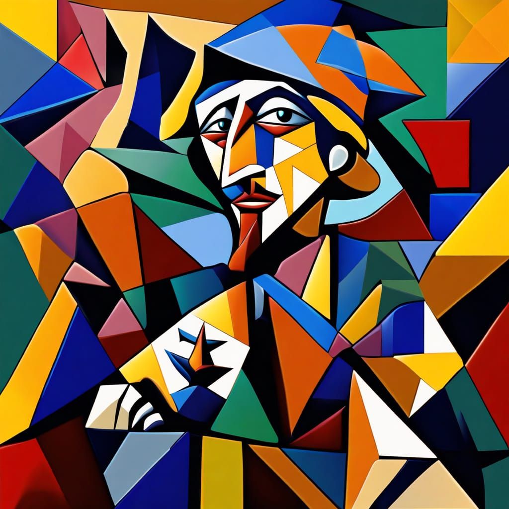 Abstract Cubist Jester in Royal Court: Polygon Art