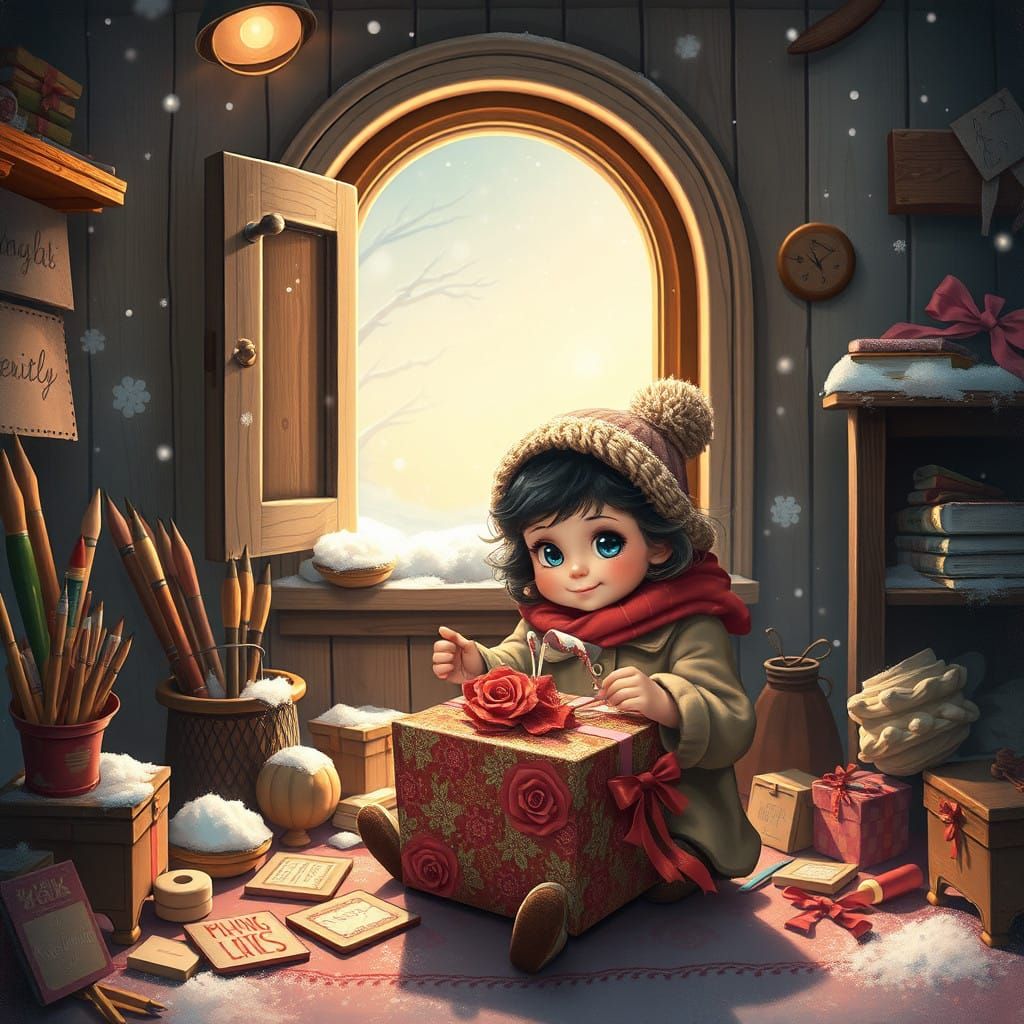 Dreamy Winter Wonderland with Whimsical Room and Curious Gir...