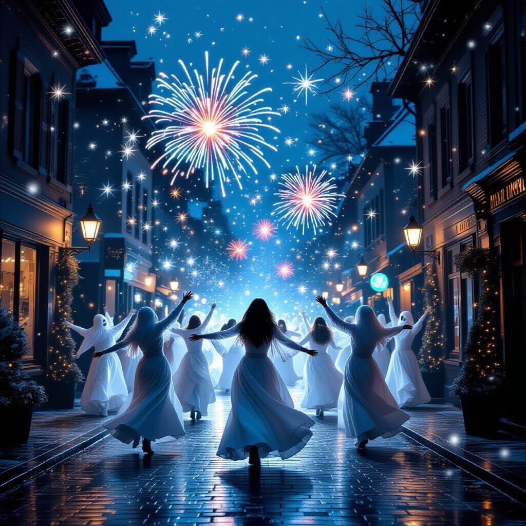 Horror New Year's Eve Spirits Dancing and Laughing