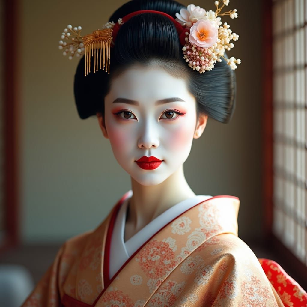 Traditional Japanese Geisha in Elegant Kimono