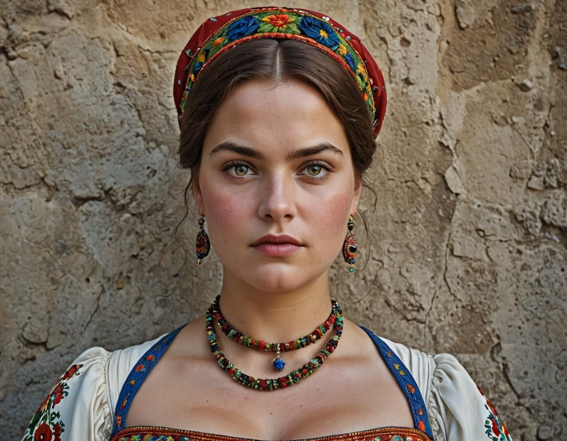 Stunning Woman in Traditional Moravian Dress Portrait