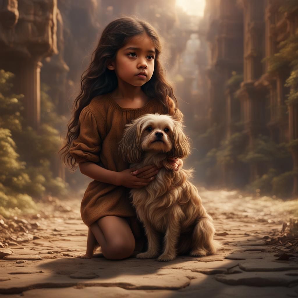 Girl with Dog: Maximalist Digital Matte Painting