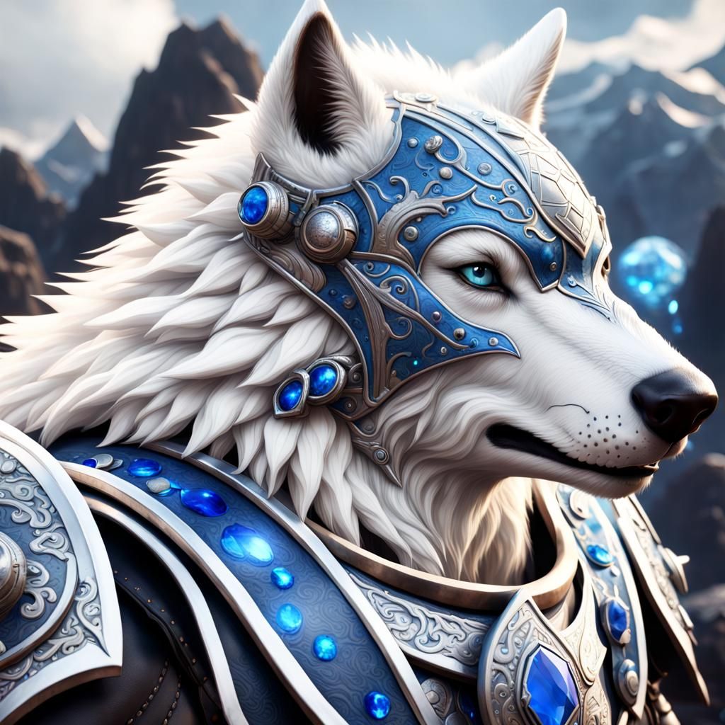 Celestial Armored Wolf with Gems, Fantasy Art