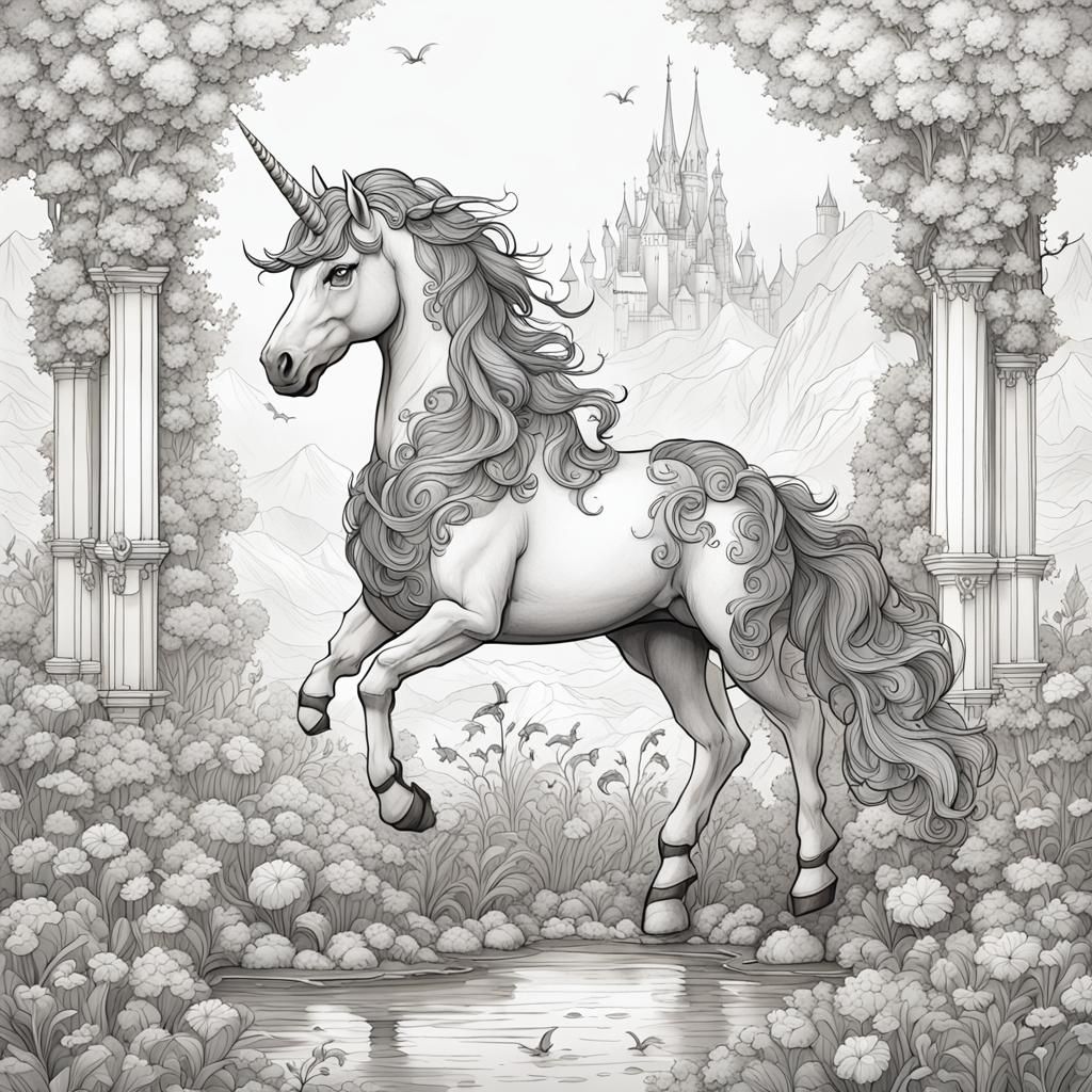 Simple Unicorn Coloring Page in Detailed Matte Style