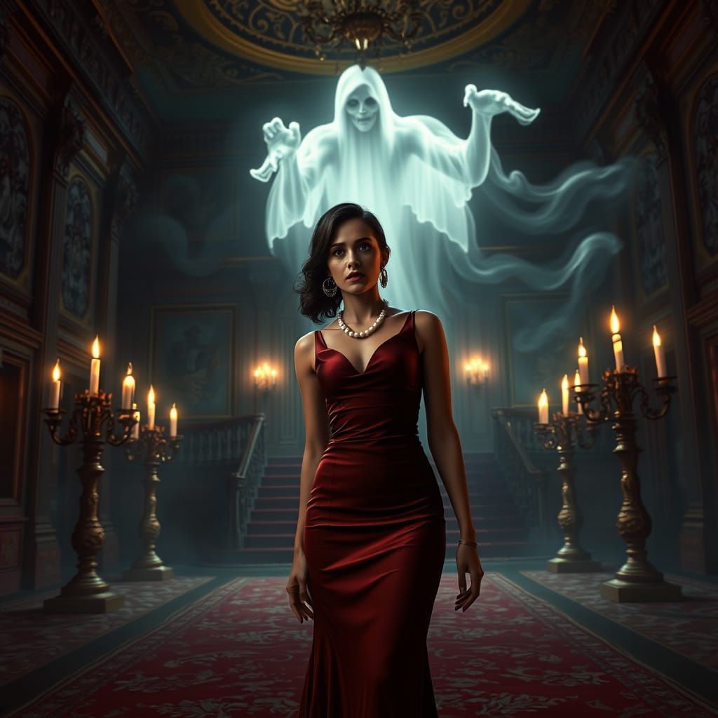 Damsel in Distress, Haunted by a Ghostly Apparition in a Gra...