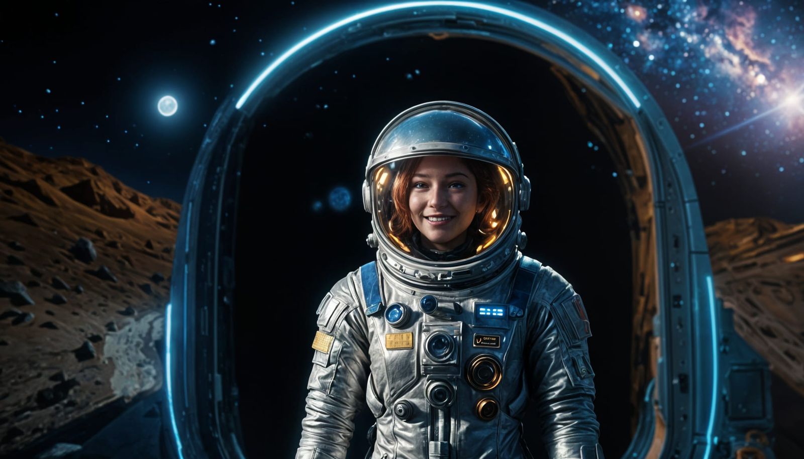 Astronaut Smiles in Doorway: Cinematic 3D Render