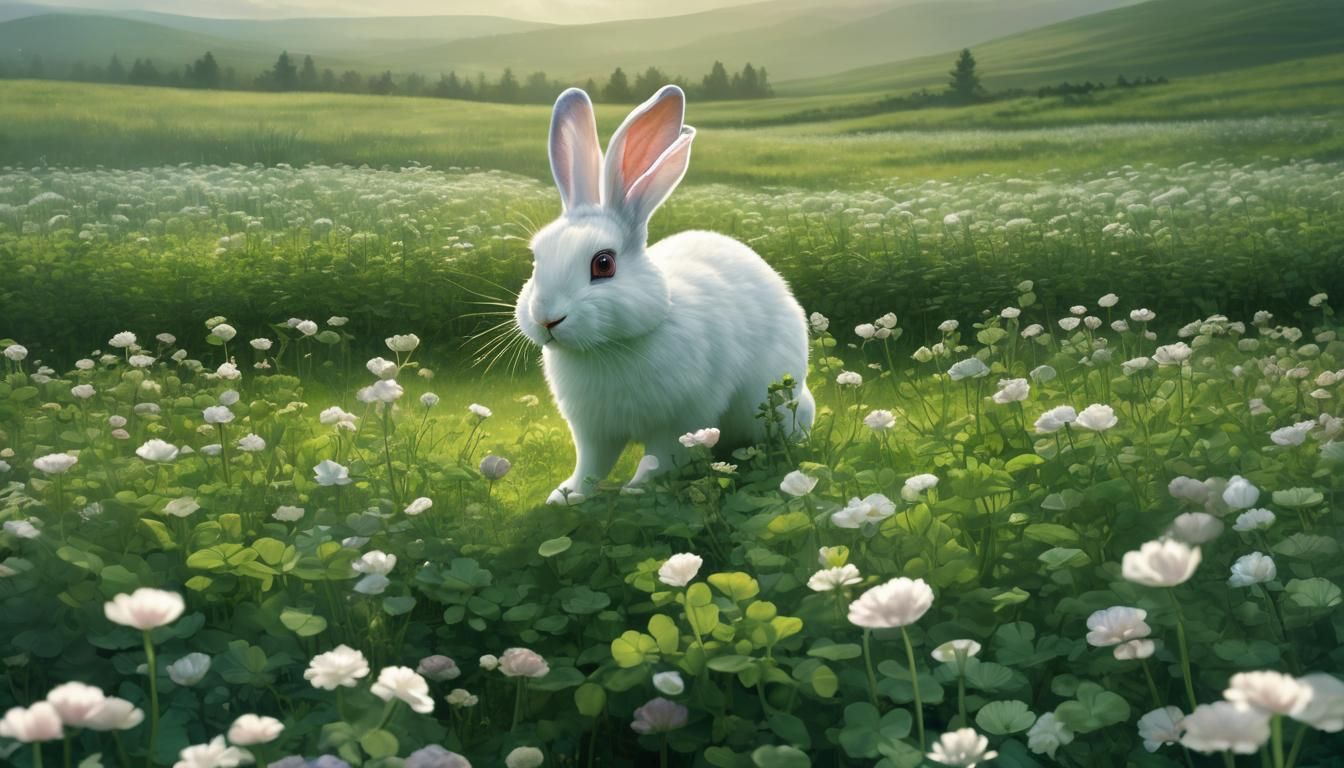 Mystical Aurora Illuminates Rabbit in Clover Field