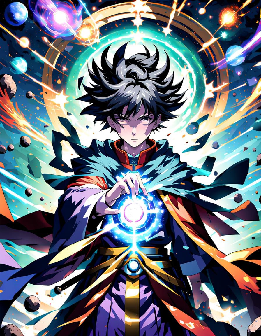 Anime Deity Overseeing Endless Cosmos in Vibrant Illustratio...